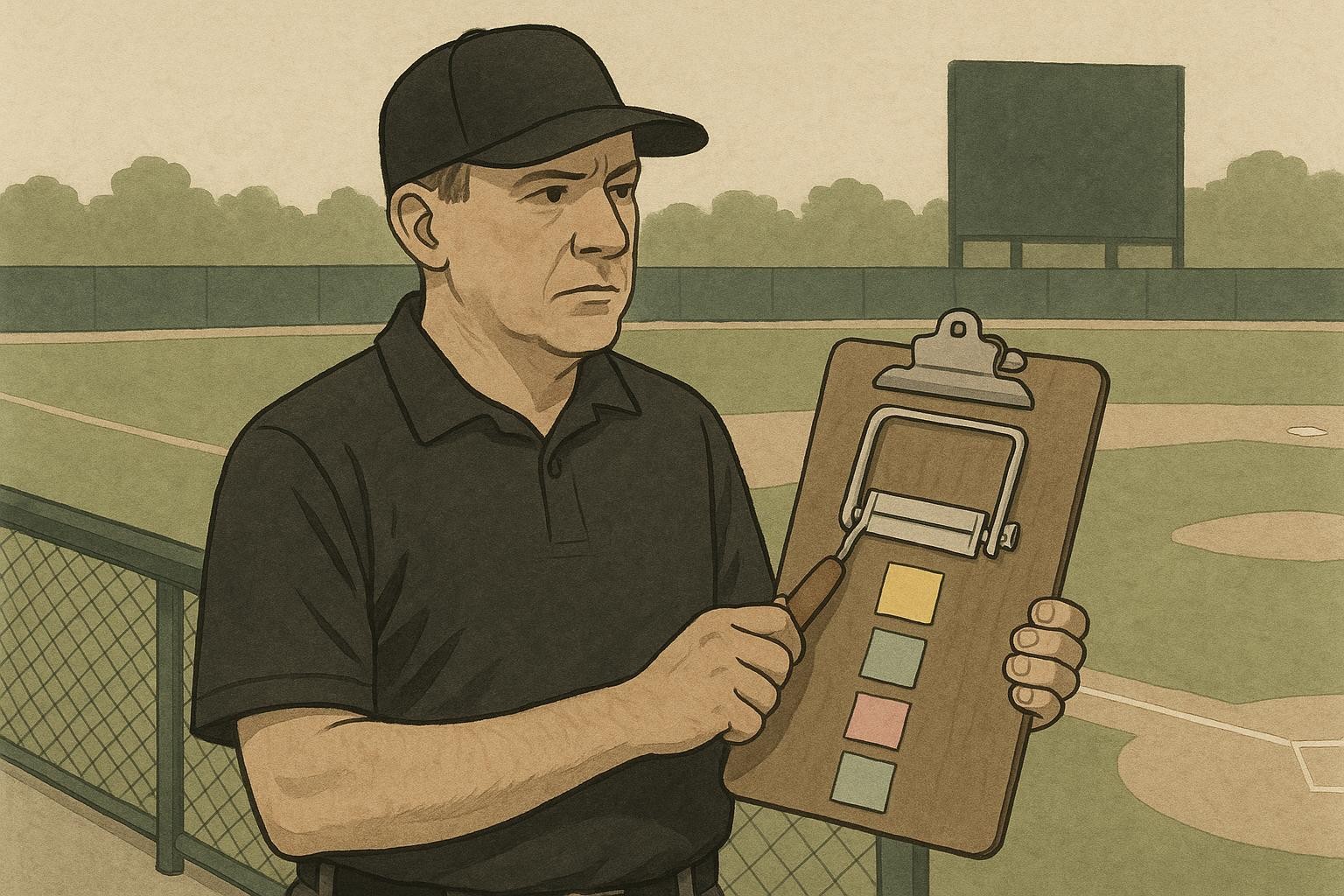 Local Umpire Insists on Using Vintage Cheese Slicer as Official Scorekeeping Tool
